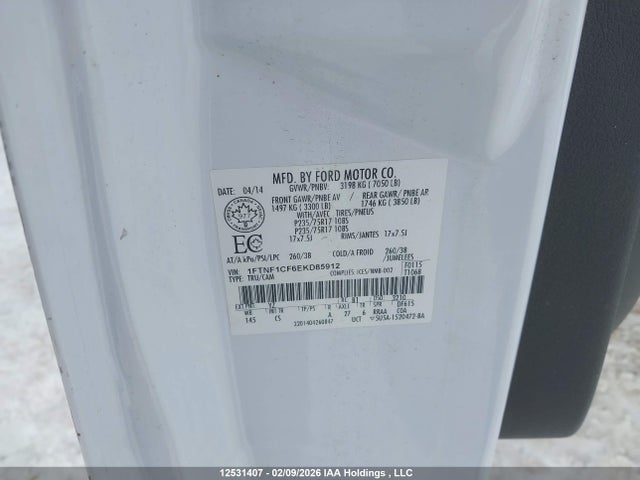Aukcja sprzedaży 2014 Ford F-150 Xl, vin: 1FTNF1CF6EKD85912, numer aukcji: 12531407
