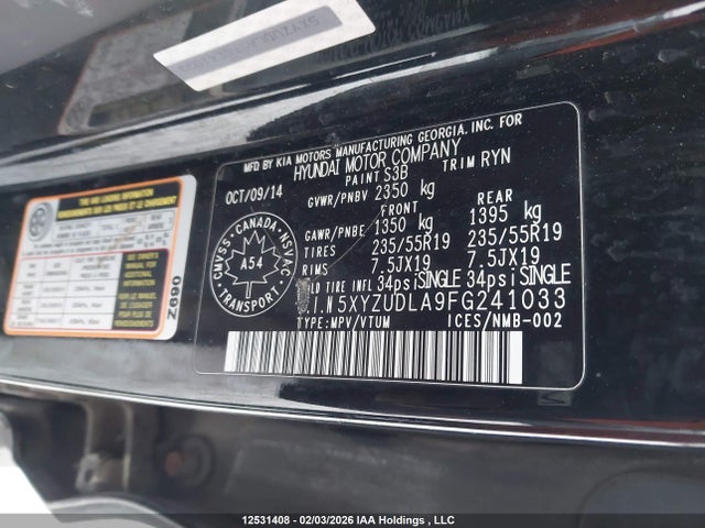 5XYZUDLA9FG241033 Hyundai Santa Fe