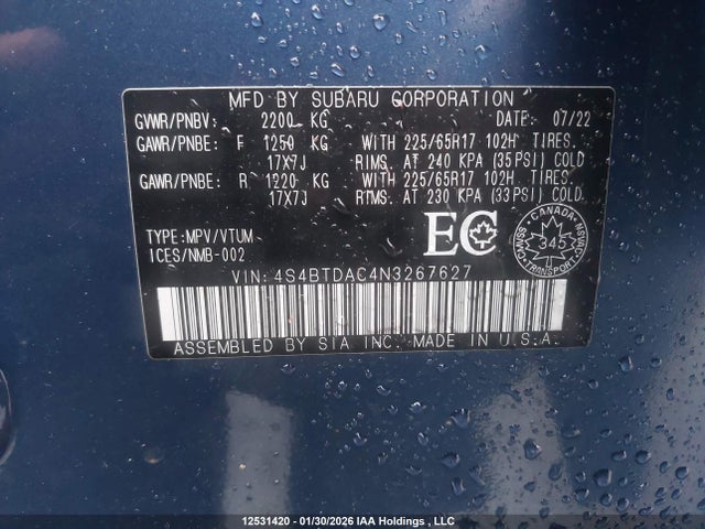 4S4BTDAC4N3267627 Subaru Outback Convenience