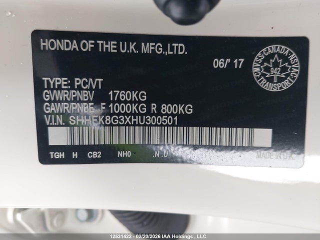 SHHFK8G3XHU300501 Honda Civic Type-r