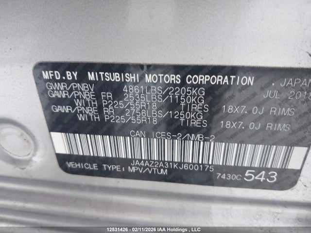 JA4AZ2A31KJ600175 Mitsubishi Outlander Es