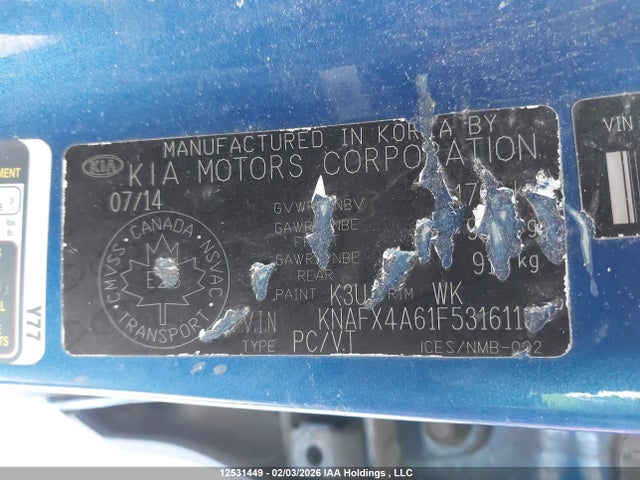 KNAFX4A61F5316113 KIA Forte 1.8l Lx/1.8l Lx+/lx+ Winter Edition