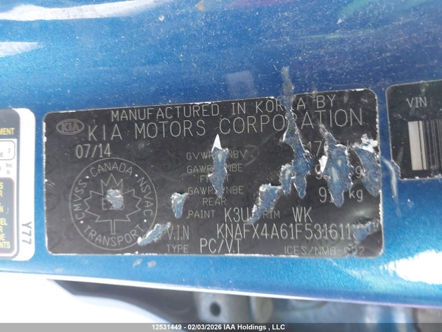KNAFX4A61F5316113 KIA Forte 1.8l Lx/1.8l Lx+/lx+ Winter Edition