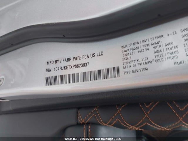 Aukcja sprzedaży 2023 Jeep Grand Cherokee L Summit Reserve, vin: 1C4RJKETXP8823937, numer aukcji: 12531453