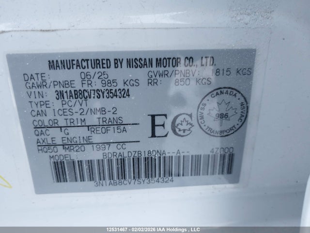 3N1AB8CV7SY354324 Nissan SENTRA SV