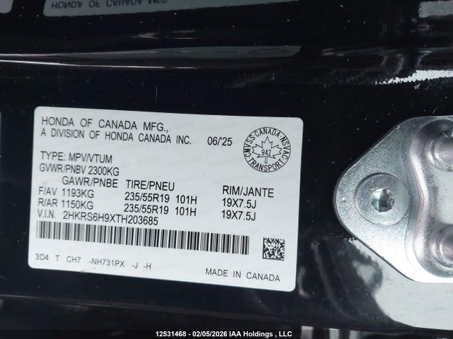 2HKRS6H9XTH203685 Honda Cr-v Sport Touring