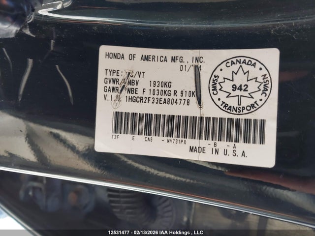 1HGCR2F33EA804778 Honda ACCORD LX