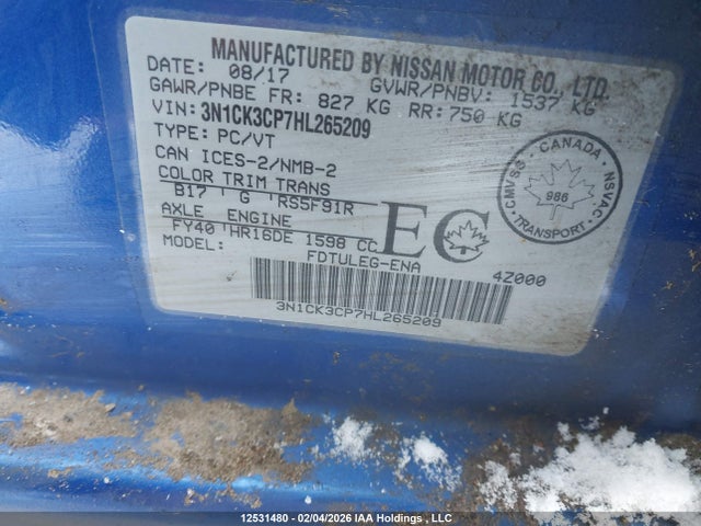 3N1CK3CP7HL265209 Nissan Micra S/sr/sv