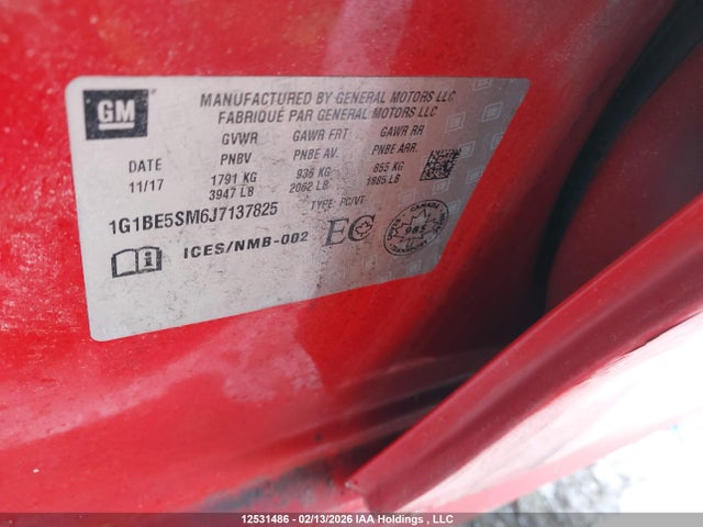 1G1BE5SM6J7137825 Chevrolet Cruze Lt Auto