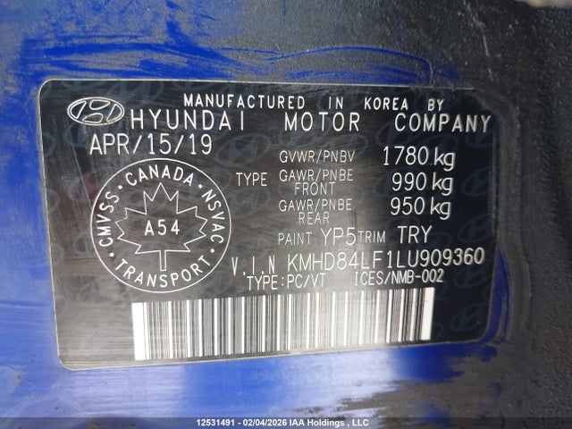 KMHD84LF1LU909360 Hyundai Elantra Sel/value/limited