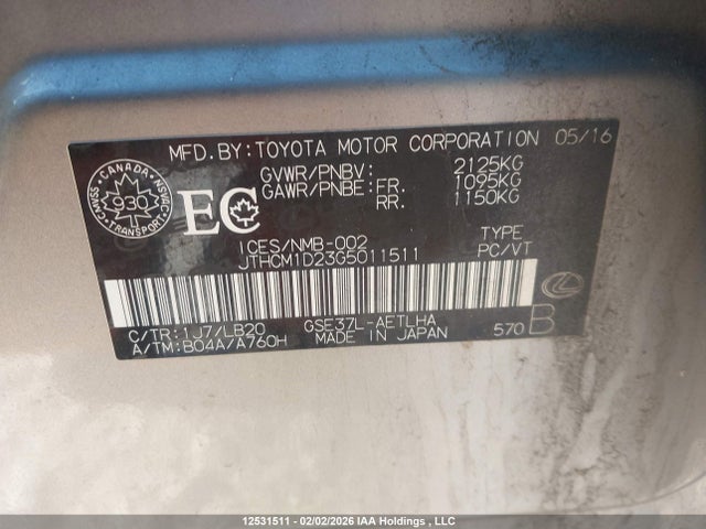 Продаж на аукціоні авто 2016 Lexus Is 300 300, vin: JTHCM1D23G5011511, номер лоту: 12531511