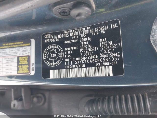 5XYKTCA6XFG584057 KIA SORENTO LX