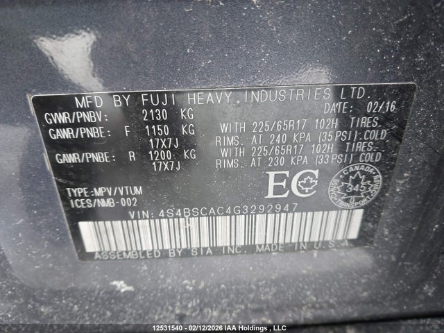 4S4BSCAC4G3292947 Subaru Outback 2.5i