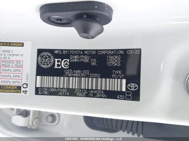 JTNKHMBX3N1133352 Toyota C-hr Xle Premium