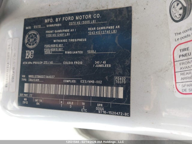 Продаж на аукціоні авто 2013 Ford Transit Connect Xlt, vin: NM0LS7BN0DT144027, номер лоту: 12531544