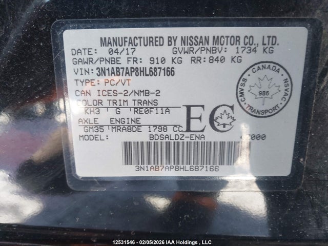 3N1AB7AP8HL687166 Nissan Sentra