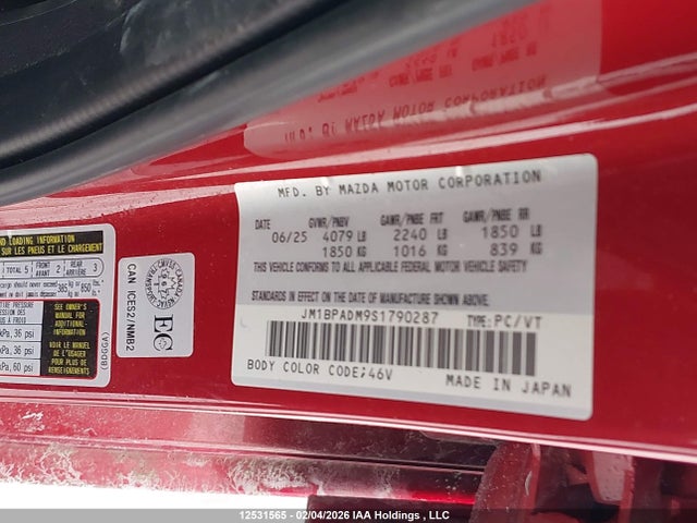 12531565 :رقم المزاد ، JM1BPADM9S1790287 vin ، 2025 Mazda 3 Gt مزاد بيع