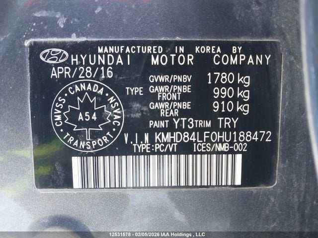 KMHD84LF0HU188472 Hyundai Elantra