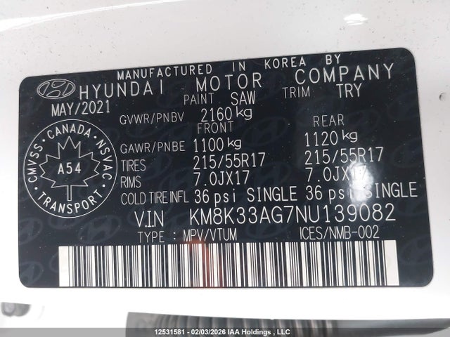 KM8K33AG7NU139082 Hyundai Kona Electric Ultimate
