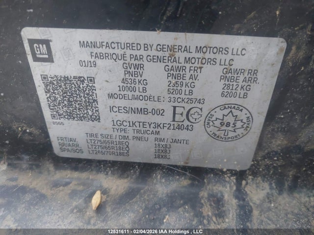 1GC1KTEY3KF214043 Chevrolet Silverado 2500hd Ltz