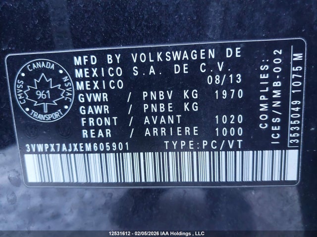 3VWPX7AJXEM605901 Volkswagen Jetta S/se