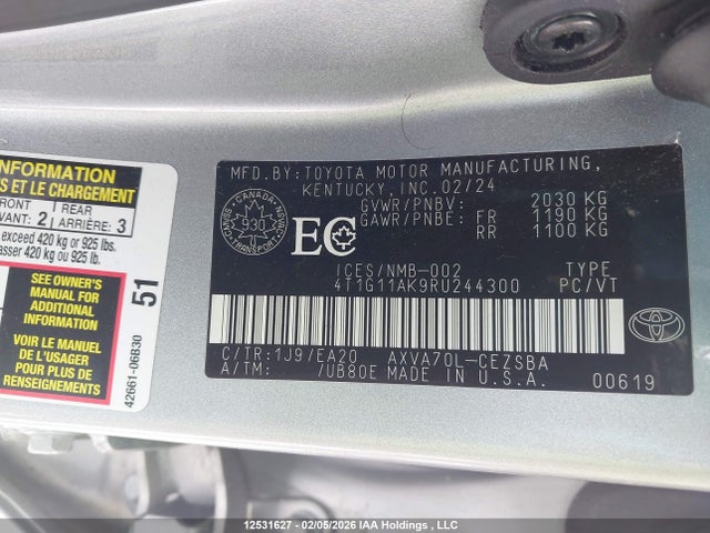 4T1G11AK9RU244300 Toyota Camry Se Night Shade/se