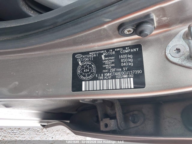 12531649 :رقم المزاد ، KMHCT4AE0CU137390 vin ، 2012 Hyundai Accent Gls/gs مزاد بيع