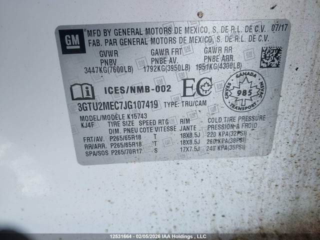 3GTU2MEC7JG107419 GMC Sierra K1500 Sle