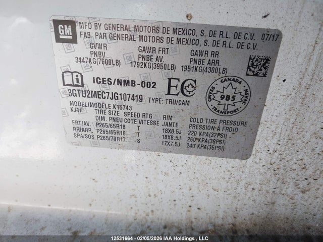 3GTU2MEC7JG107419 GMC Sierra K1500 Sle