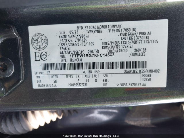 Aukcja sprzedaży 2019 Ford F-150, vin: 1FTFW1RG7KFC14563, numer aukcji: 12531669