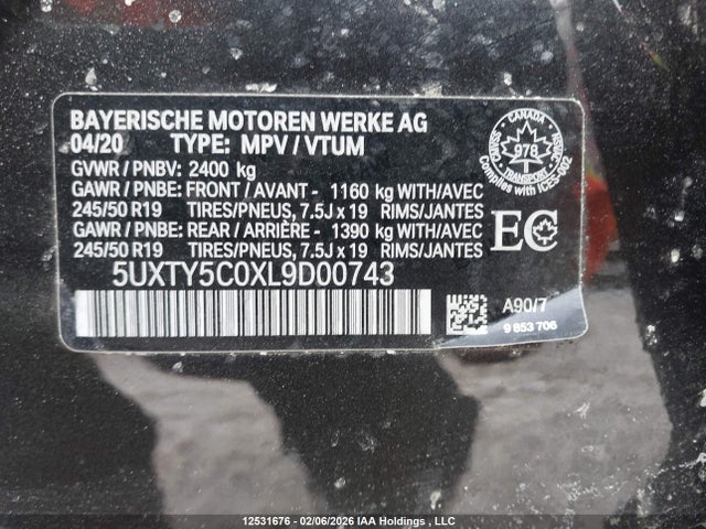 5UXTY5C0XL9D00743 BMW X3 Xdrive30i