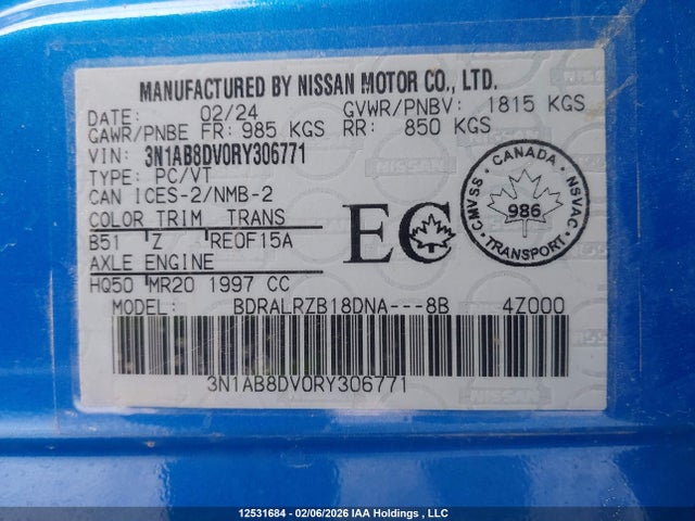 2024 Nissan Sentra Sr მანქანა იყიდება აუქციონზე, vin: 3N1AB8DV0RY306771, აუქციონის ნომერი: 12531684