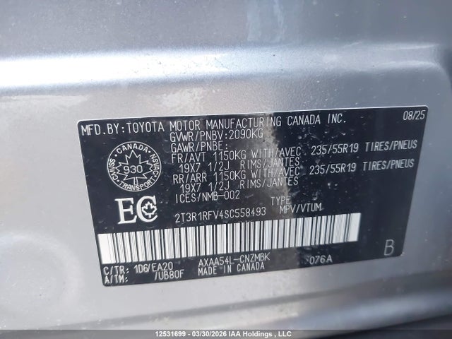 2025 Toyota Rav4 Xle/xle Premium მანქანა იყიდება აუქციონზე, vin: 2T3R1RFV4SC558493, აუქციონის ნომერი: 12531699
