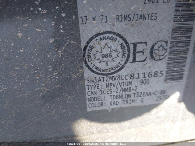5N1AT2MV8LC811685 Nissan Rogue S/sl/sv