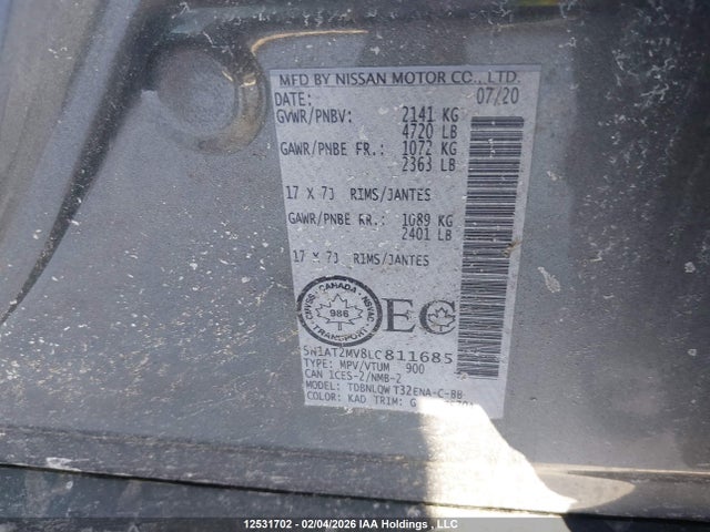5N1AT2MV8LC811685 Nissan Rogue S/sl/sv