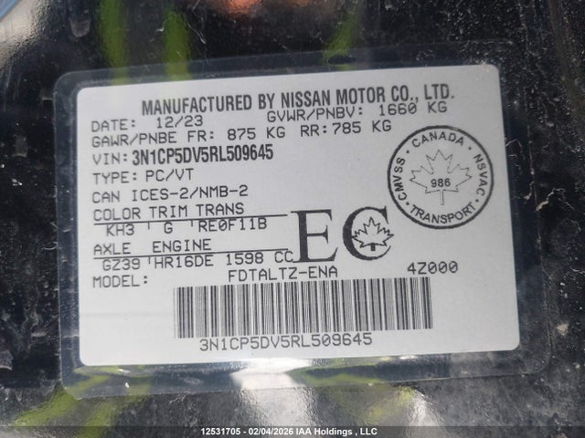 12531705 :رقم المزاد ، 3N1CP5DV5RL509645 vin ، 2024 Nissan Kicks Sr مزاد بيع