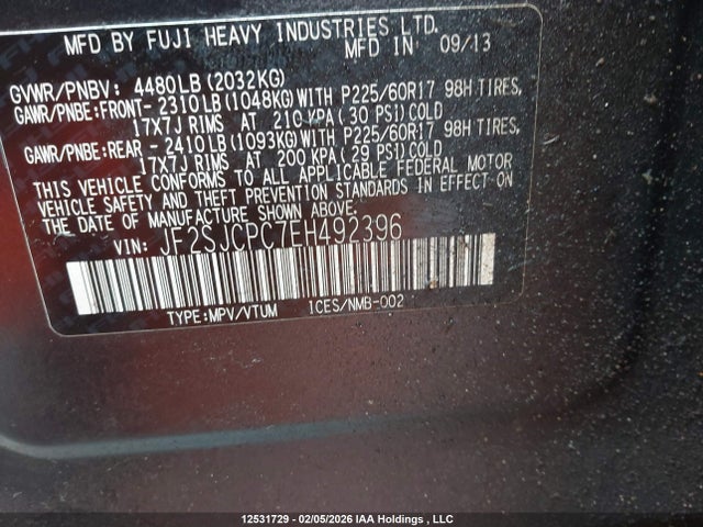Продажа на аукционе авто 2014 Subaru Forester 2.5i Touring, vin: JF2SJCPC7EH492396, номер лота: 12531729