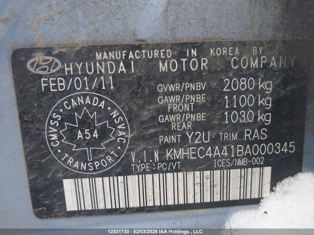 Aukcja sprzedaży 2011 Hyundai Sonata Hybrid Hybrid, vin: KMHEC4A41BA000345, numer aukcji: 12531730