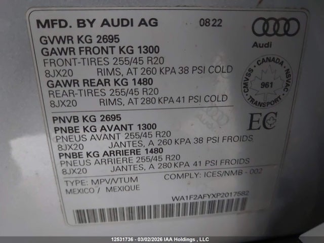 WA1F2AFYXP2017582 Audi Q5 E 55 Technik