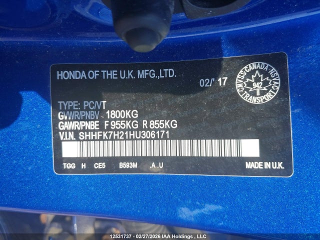 SHHFK7H21HU306171 Honda Civic