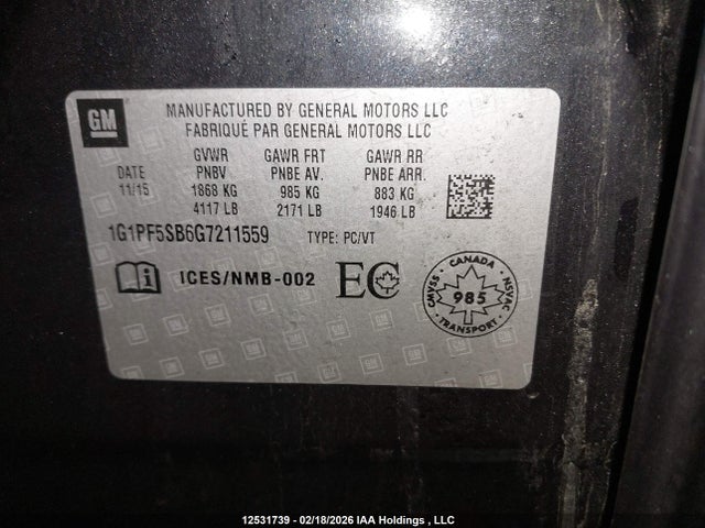 1G1PF5SB6G7211559 Chevrolet Cruze Limited 2lt
