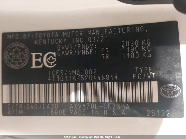 4T1G11AK5MU448844 Toyota Camry Se/se Night Shade
