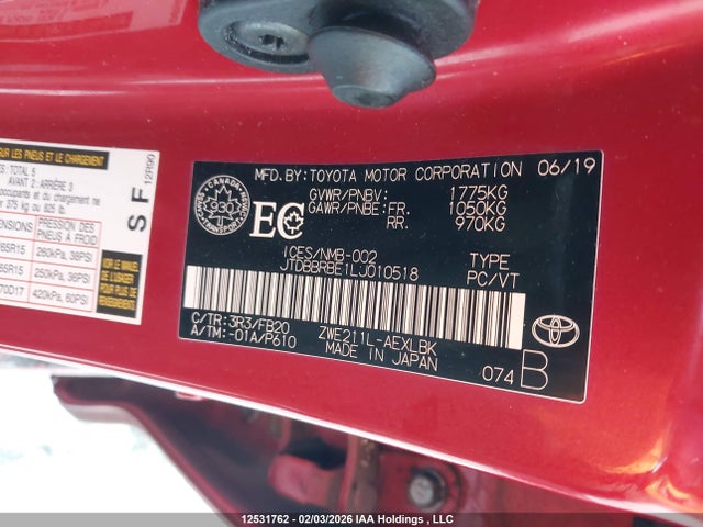 JTDBBRBE1LJ010518 Toyota Corolla Hybrid