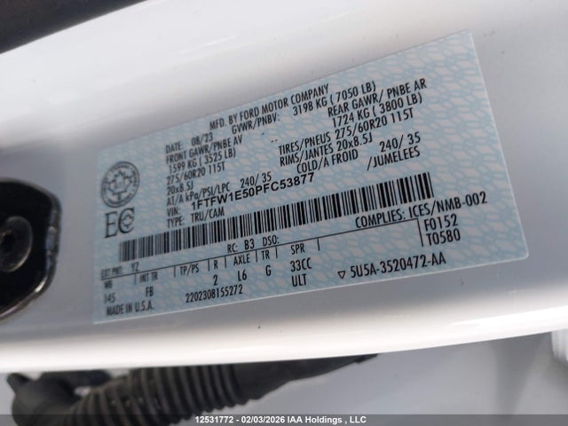 Aukcja sprzedaży 2023 Ford F-150 Xlt, vin: 1FTFW1E50PFC53877, numer aukcji: 12531772