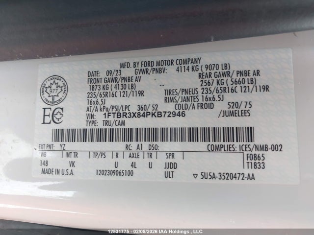 1FTBR3X84PKB72946 Ford Transit T-250