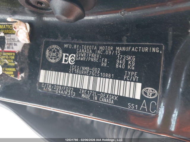 2T1BURHE7GC510881 Toyota Corolla S