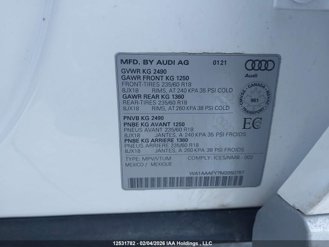 WA1AAAFY7M2050757 Audi Q5 PREMIUM