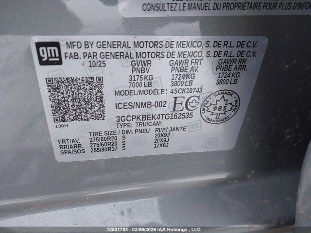 3GCPKBEK4TG162535 Chevrolet Silverado 1500 4wd Custom