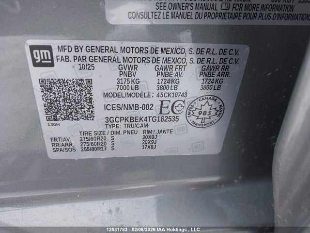 3GCPKBEK4TG162535 Chevrolet Silverado 1500 4wd Custom