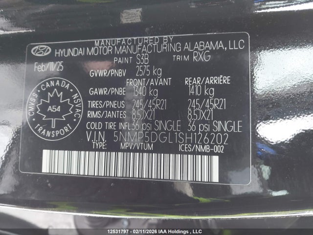 2025 Hyundai Santa Fe მანქანა იყიდება აუქციონზე, vin: 5NMP5DGL1SH126202, აუქციონის ნომერი: 12531797